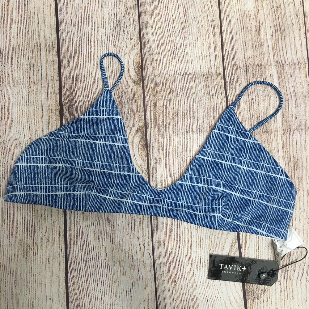 Tavik Blue Striped Triangle Bikini Top